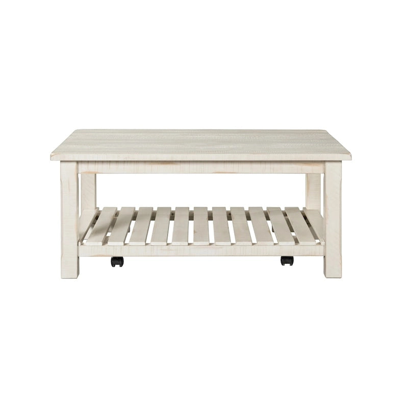 Table basse de ferme avec étagère inférieure, gris/expresso/blanc/noir/miel, bois de pin