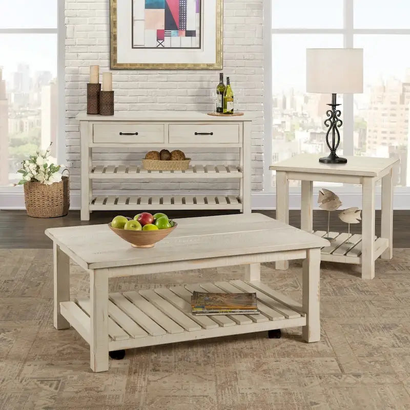 Table basse de ferme avec étagère inférieure, gris/expresso/blanc/noir/miel, bois de pin