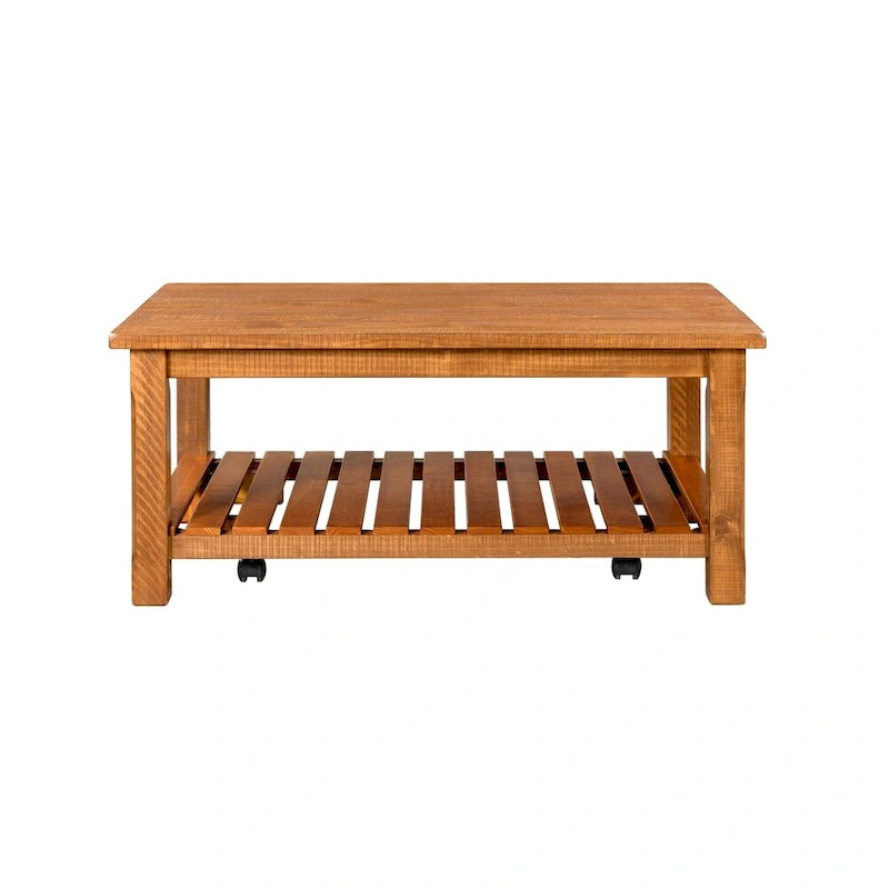 Table basse de ferme avec étagère inférieure, gris/expresso/blanc/noir/miel, bois de pin