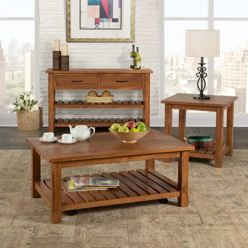 Table basse de ferme avec étagère inférieure, gris/expresso/blanc/noir/miel, bois de pin