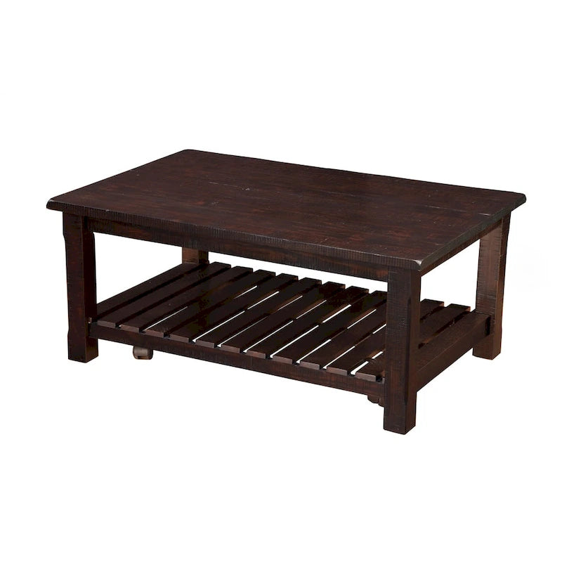 Table basse de ferme avec étagère inférieure, gris/expresso/blanc/noir/miel, bois de pin