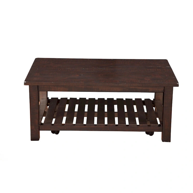 Table basse de ferme avec étagère inférieure, gris/expresso/blanc/noir/miel, bois de pin
