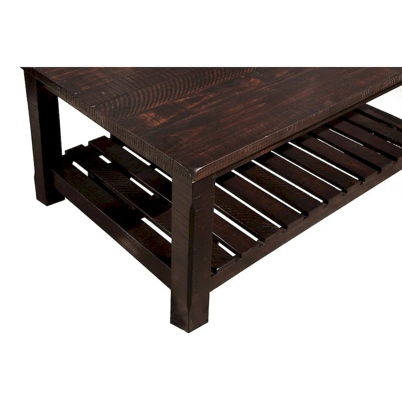 Table basse de ferme avec étagère inférieure, gris/expresso/blanc/noir/miel, bois de pin