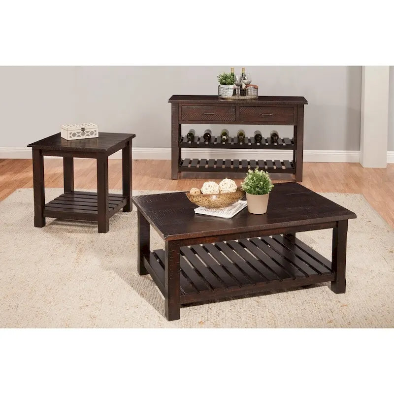 Table basse de ferme avec étagère inférieure, gris/expresso/blanc/noir/miel, bois de pin