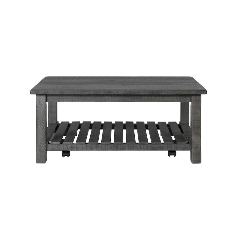 Table basse de ferme avec étagère inférieure, gris/expresso/blanc/noir/miel, bois de pin