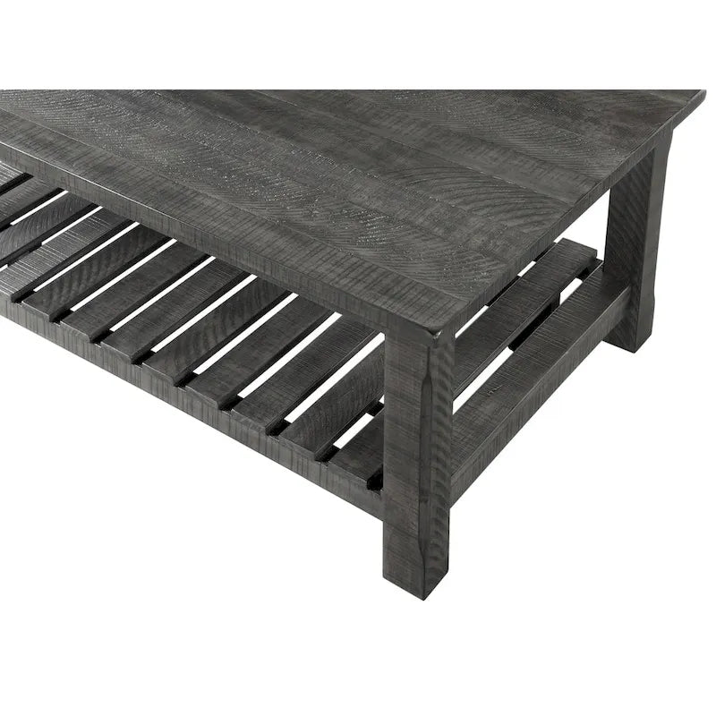 Table basse de ferme avec étagère inférieure, gris/expresso/blanc/noir/miel, bois de pin