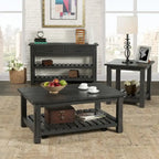 Table basse de ferme avec étagère inférieure, gris/expresso/blanc/noir/miel, bois de pin