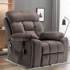 Fauteuil inclinable releveur électrique, massage et chaleur, velours, 8 points de massage, porte-gobelet, s'incline à 160°, 1 place, marron clair/foncé