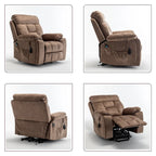 Fauteuil inclinable releveur électrique, massage et chaleur, velours, 8 points de massage, porte-gobelet, s'incline à 160°, 1 place, marron clair/foncé