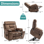 Fauteuil inclinable releveur électrique, massage et chaleur, velours, 8 points de massage, porte-gobelet, s'incline à 160°, 1 place, marron clair/foncé