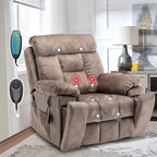 Fauteuil inclinable releveur électrique, massage et chaleur, velours, 8 points de massage, porte-gobelet, s'incline à 160°, 1 place, marron clair/foncé