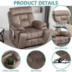 Fauteuil inclinable releveur électrique, massage et chaleur, velours, 8 points de massage, porte-gobelet, s'incline à 160°, 1 place, marron clair/foncé