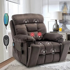 Fauteuil inclinable releveur électrique, massage et chaleur, velours, 8 points de massage, porte-gobelet, s'incline à 160°, 1 place, marron clair/foncé