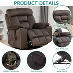 Fauteuil inclinable releveur électrique, massage et chaleur, velours, 8 points de massage, porte-gobelet, s'incline à 160°, 1 place, marron clair/foncé