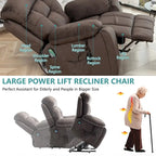 Fauteuil inclinable releveur électrique, massage et chaleur, velours, 8 points de massage, porte-gobelet, s'incline à 160°, 1 place, marron clair/foncé