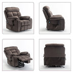 Fauteuil inclinable releveur électrique, massage et chaleur, velours, 8 points de massage, porte-gobelet, s'incline à 160°, 1 place, marron clair/foncé