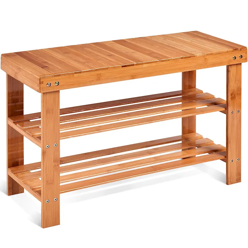 Banc à chaussures en bambou à 3 niveaux, noir/naturel, 1 place