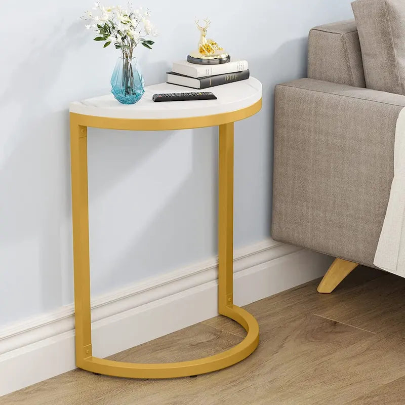 Table d'appoint demi-ronde, table d'appoint étroite, table basse fine en C pour canapé
