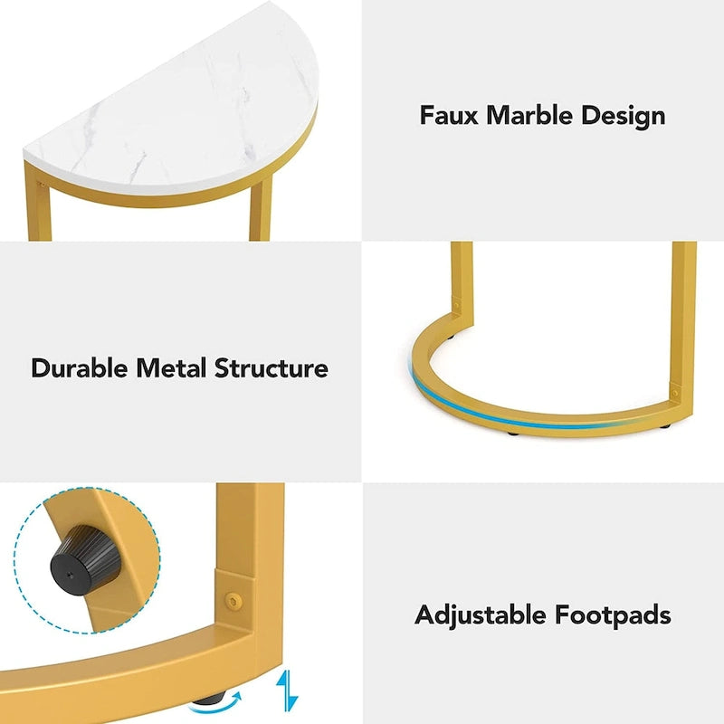 Table d'appoint demi-ronde, table d'appoint étroite, table basse fine en C pour canapé