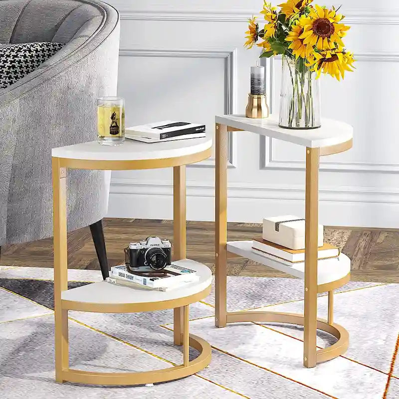 Table d'appoint demi-ronde, table d'appoint étroite, table basse fine en C pour canapé