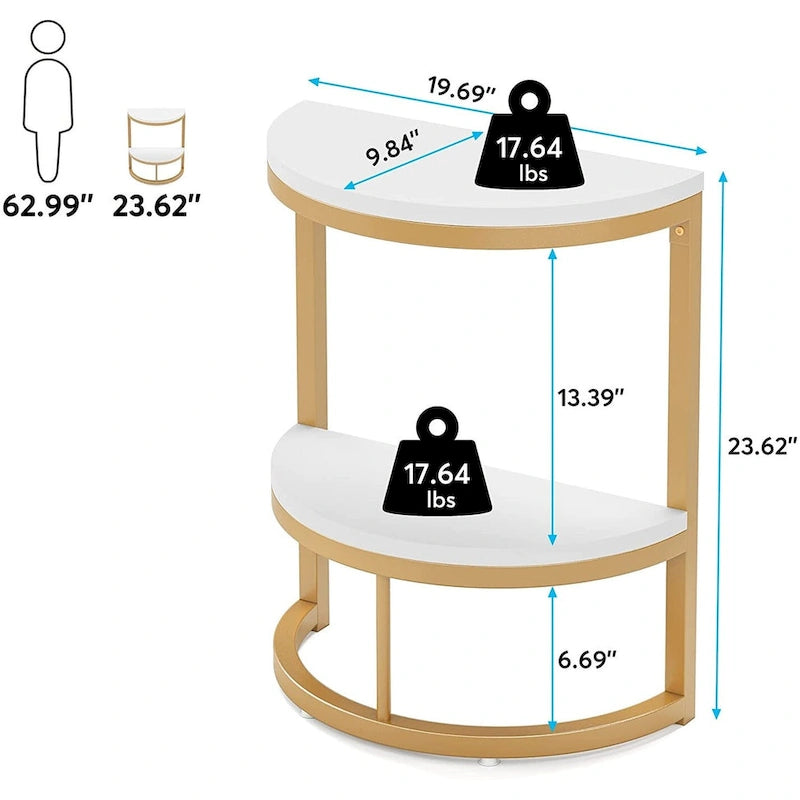 Table d'appoint demi-ronde, table d'appoint étroite, table basse fine en C pour canapé