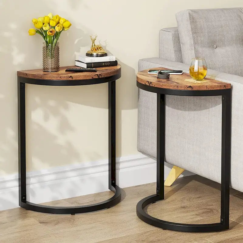 Table d'appoint demi-ronde, table d'appoint étroite, table basse fine en C pour canapé
