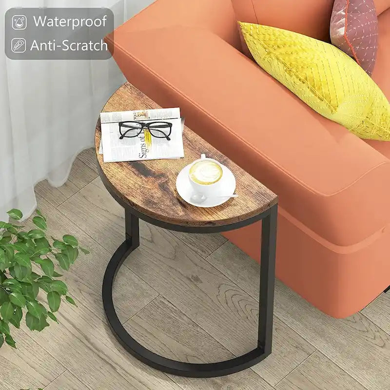 Table d'appoint demi-ronde, table d'appoint étroite, table basse fine en C pour canapé