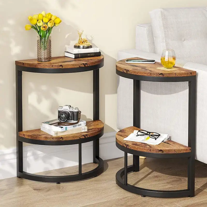 Table d'appoint demi-ronde, table d'appoint étroite, table basse fine en C pour canapé