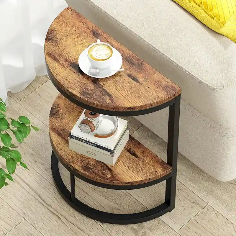 Table d'appoint demi-ronde, table d'appoint étroite, table basse fine en C pour canapé