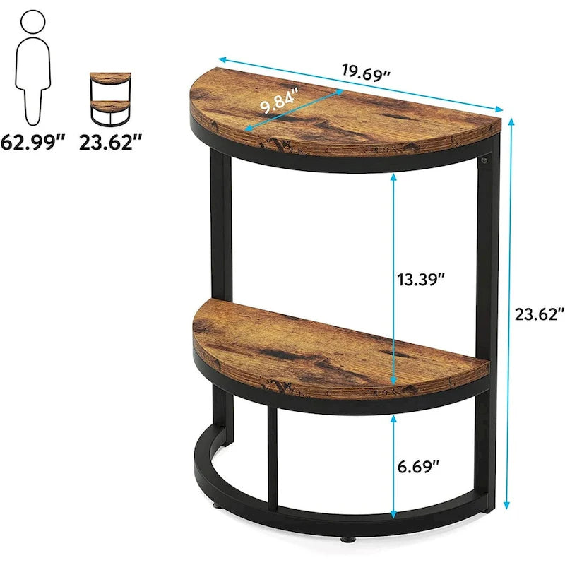 Table d'appoint demi-ronde, table d'appoint étroite, table basse fine en C pour canapé