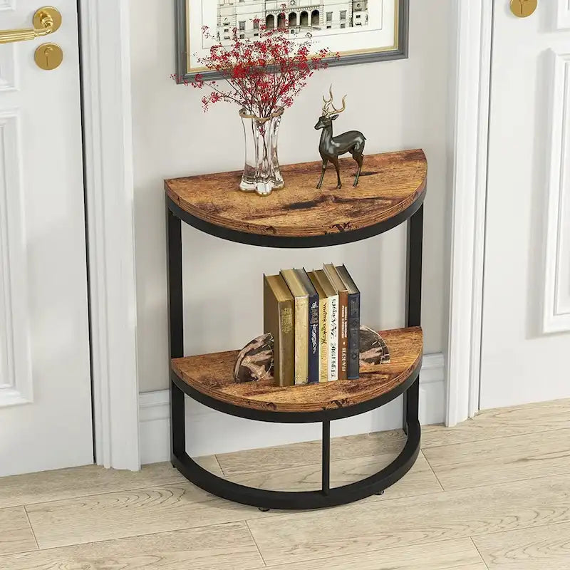 Table d'appoint demi-ronde, table d'appoint étroite, table basse fine en C pour canapé
