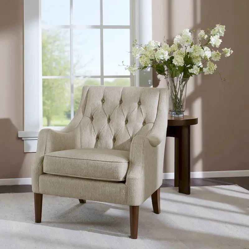 Fauteuil d'appoint capitonné, Transitionnel, Coussin amovible, Pieds en bois, 74,3 cm L, 136 kg, 6 couleurs
