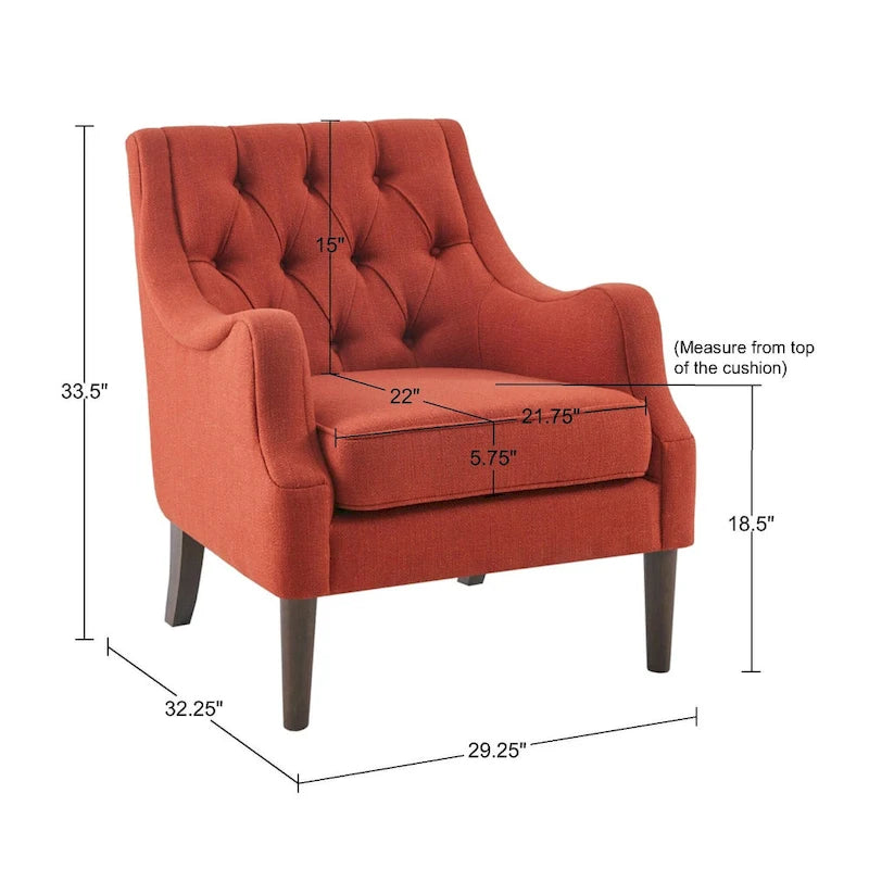 Fauteuil d'appoint capitonné, Transitionnel, Coussin amovible, Pieds en bois, 74,3 cm L, 136 kg, 6 couleurs