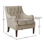 Fauteuil d'appoint capitonné, Transitionnel, Coussin amovible, Pieds en bois, 74,3 cm L, 136 kg, 6 couleurs