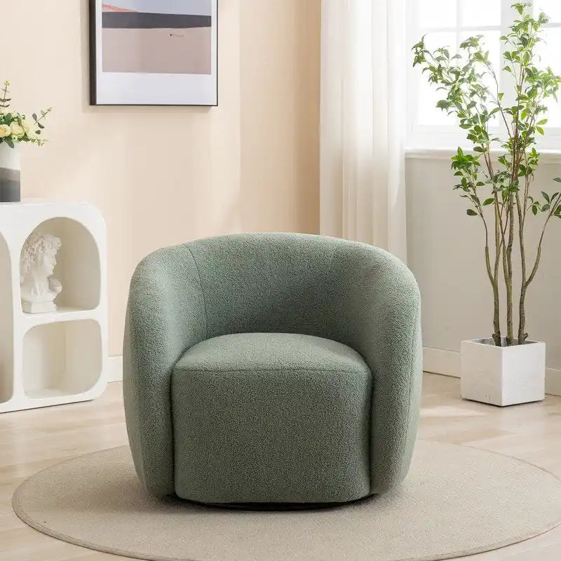 Fauteuil crapaud pivotant à 360°, Polyester, Coussin en mousse, Accoudoirs arrondis, 1 place, Orange/Vert/Noir/Blanc