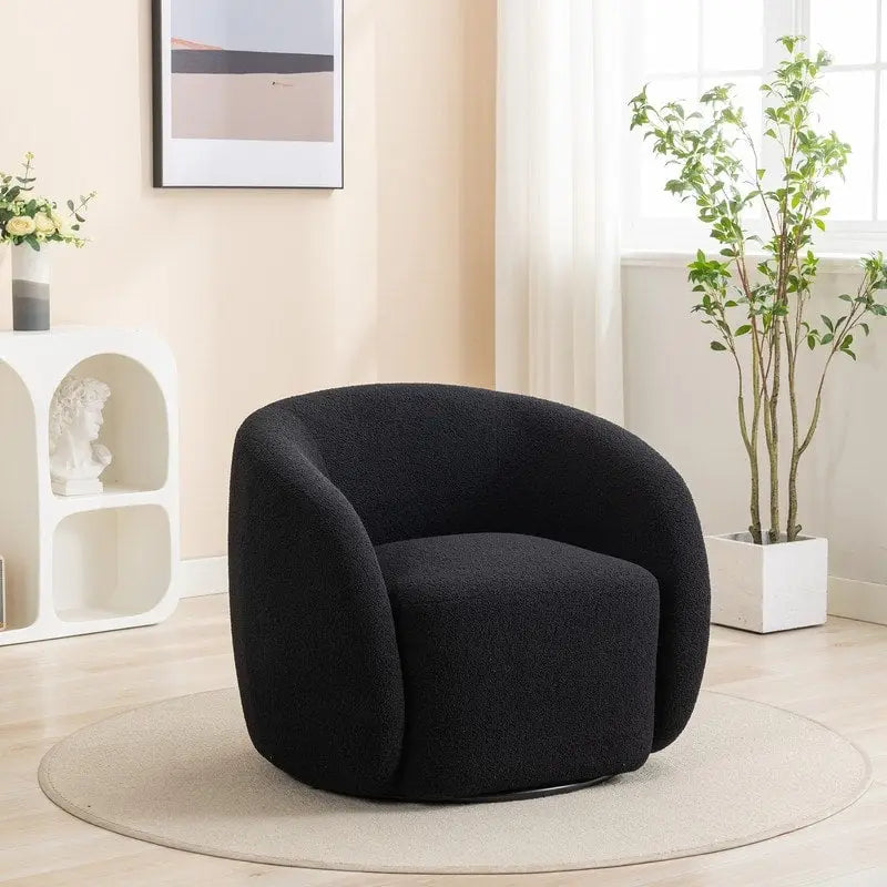 Fauteuil crapaud pivotant à 360°, Polyester, Coussin en mousse, Accoudoirs arrondis, 1 place, Orange/Vert/Noir/Blanc