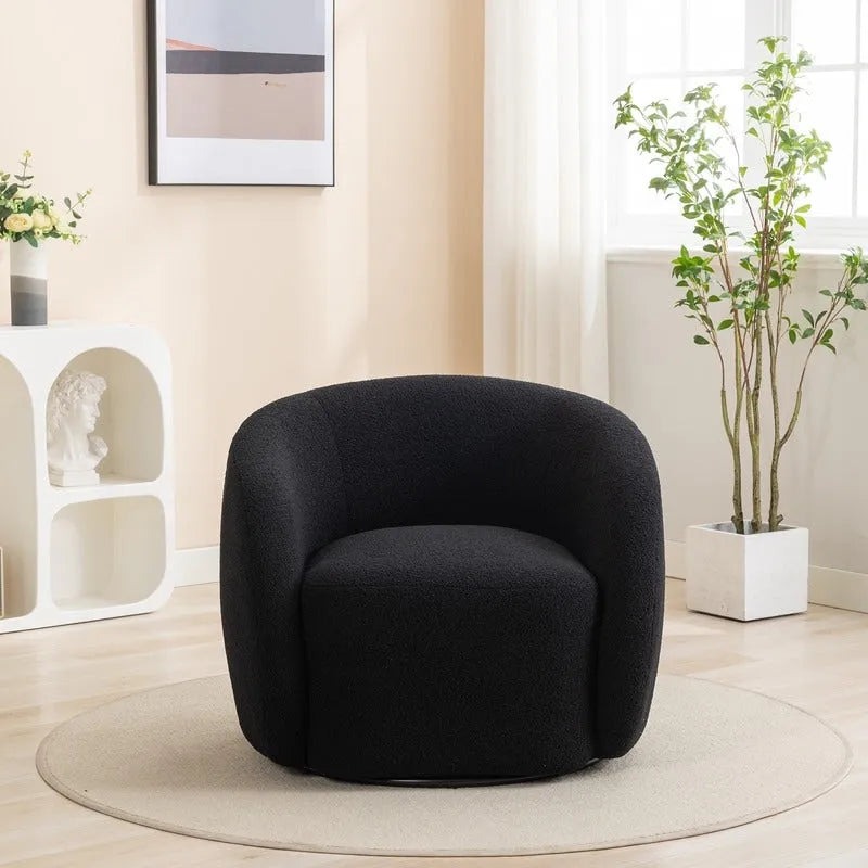 Fauteuil crapaud pivotant à 360°, Polyester, Coussin en mousse, Accoudoirs arrondis, 1 place, Orange/Vert/Noir/Blanc