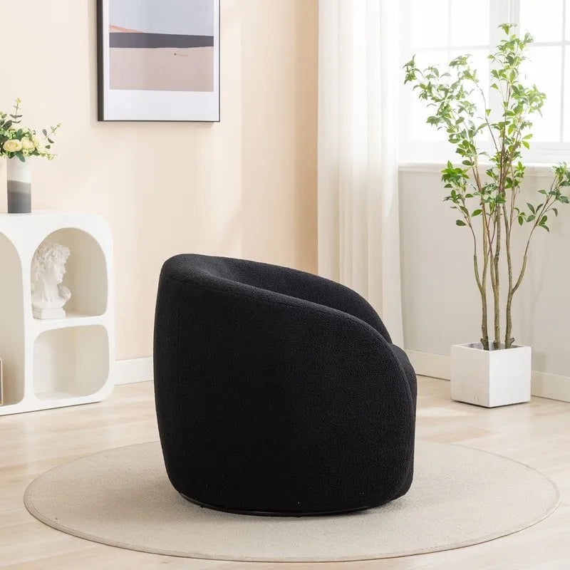 Fauteuil crapaud pivotant à 360°, Polyester, Coussin en mousse, Accoudoirs arrondis, 1 place, Orange/Vert/Noir/Blanc