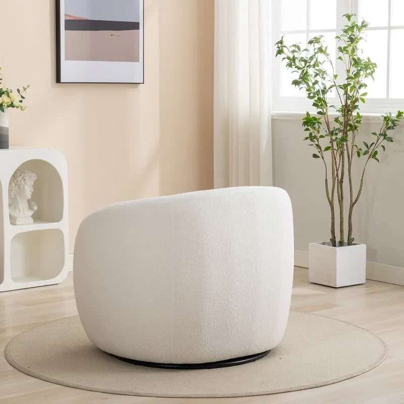 Fauteuil crapaud pivotant à 360°, Polyester, Coussin en mousse, Accoudoirs arrondis, 1 place, Orange/Vert/Noir/Blanc