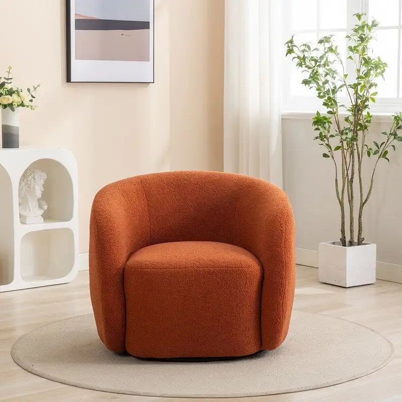 Fauteuil crapaud pivotant à 360°, Polyester, Coussin en mousse, Accoudoirs arrondis, 1 place, Orange/Vert/Noir/Blanc