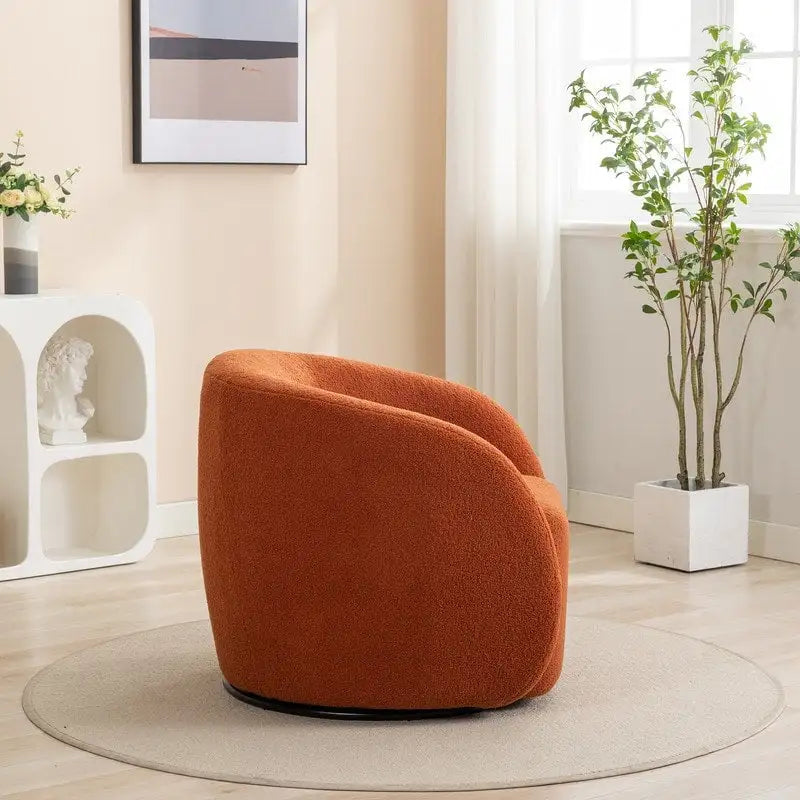 Fauteuil crapaud pivotant à 360°, Polyester, Coussin en mousse, Accoudoirs arrondis, 1 place, Orange/Vert/Noir/Blanc