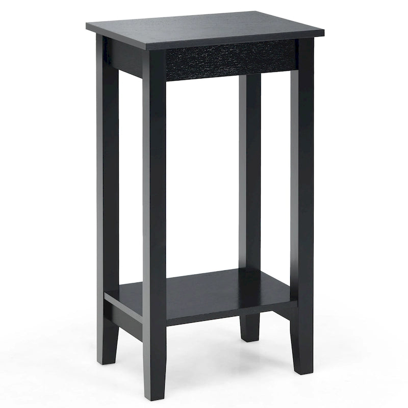 Table de chevet à 2 niveaux, lot de 2, bois et MDF, 4 pieds solides, 40,6 cm L x 29,2 cm l x 73,7 cm H, noir/blanc