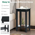 Table de chevet à 2 niveaux, lot de 2, bois et MDF, 4 pieds solides, 40,6 cm L x 29,2 cm l x 73,7 cm H, noir/blanc