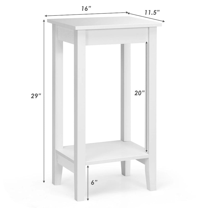 Table de chevet à 2 niveaux, lot de 2, bois et MDF, 4 pieds solides, 40,6 cm L x 29,2 cm l x 73,7 cm H, noir/blanc