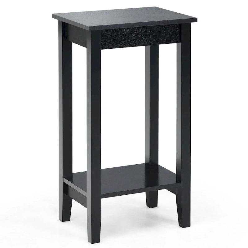 Table de chevet à 2 niveaux, lot de 2, bois et MDF, 4 pieds solides, 40,6 cm L x 29,2 cm l x 73,7 cm H, noir/blanc