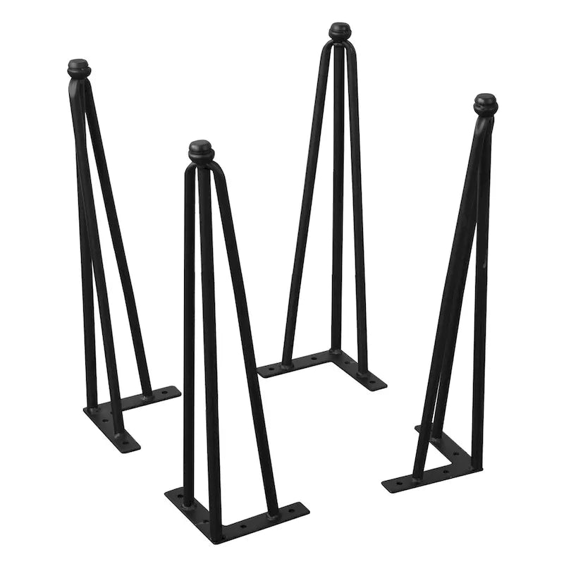Pieds de table épingle en métal, fer thermolaqué, plaque de montage pré-percée, noir, 3-4 pièces, plusieurs tailles