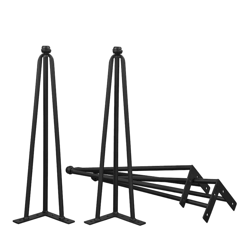 Pieds de table épingle en métal, fer thermolaqué, plaque de montage pré-percée, noir, 3-4 pièces, plusieurs tailles