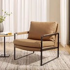 Fauteuil d'appoint en cuir Mid-Century, marron/kaki, structure en métal, 1 place