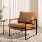 Fauteuil d'appoint en cuir Mid-Century, marron/kaki, structure en métal, 1 place