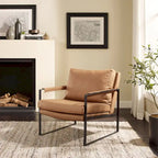 Fauteuil d'appoint en cuir Mid-Century, marron/kaki, structure en métal, 1 place